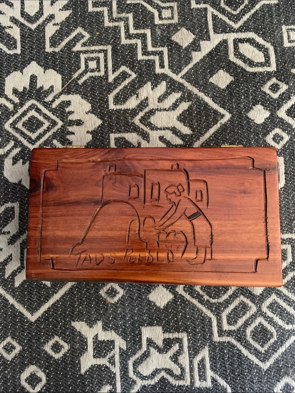 Carved Wood Taos Pueblo Decorative Box - Warm Brown